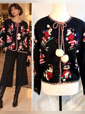 💥Vintage Michael Simon New York Santa Christmas Cardigan Size 1 (S/M)🧡